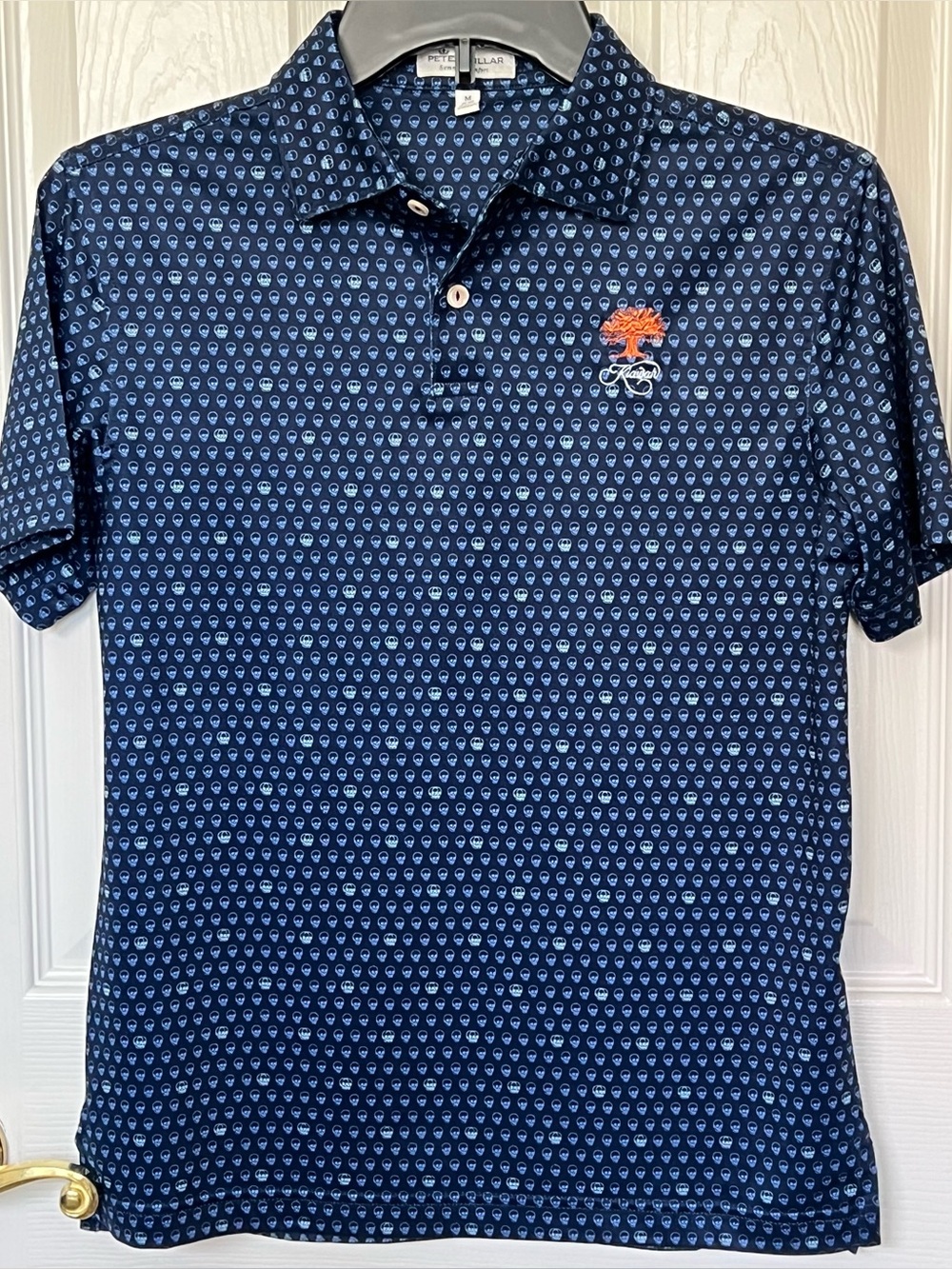 NWOT Peter Millar Boys Sz M (9-10) Summer Comfort Navy skull Print Polo shirt